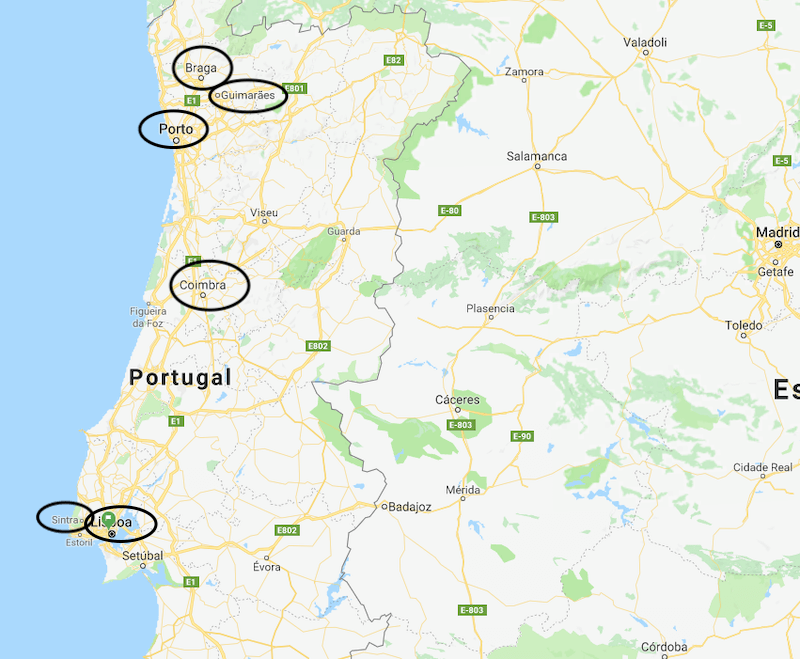 Recorrido de siete días por Portugal - mapa de la ciudad